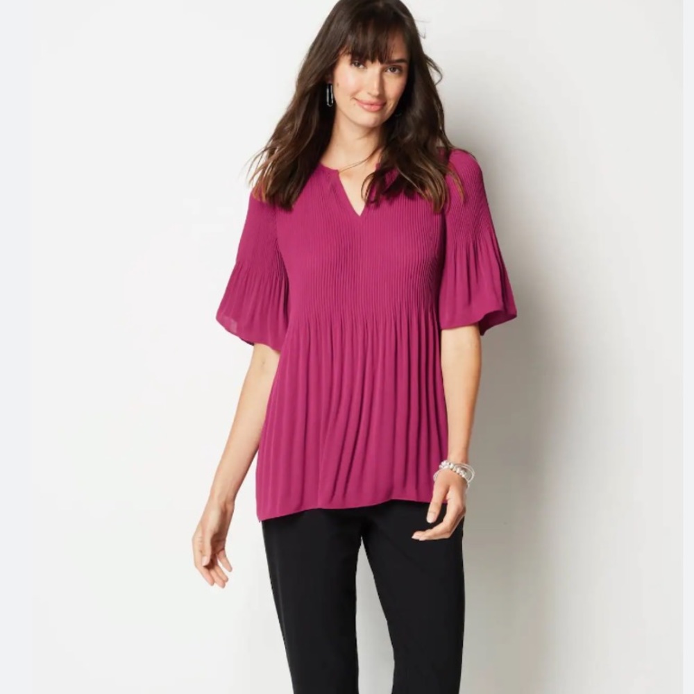 J. Jill Wearever Sunburst-Pleated Woven Top